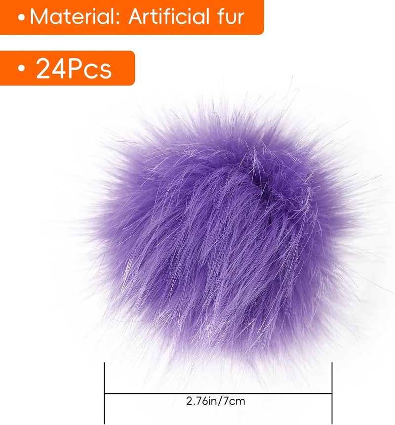 Daieeparty Daieparty 24 Pcs Bright Color Faux Fur Pom Pom Balls,Fluffy Pompom Balls with Elastic Loop Ball Detachable Knitting Accessories for Knitting Hats Beanies Shoes,Scarves,Glove - Image 2